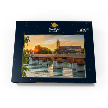 Covered wooden bridge and Fridolinsmünster in Bad Säckingen at sunset 1000 Jigsaw Puzzle box view1