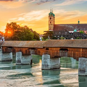 Covered wooden bridge and Fridolinsmünster in Bad Säckingen at sunset 1000 Jigsaw Puzzle 3D Modell