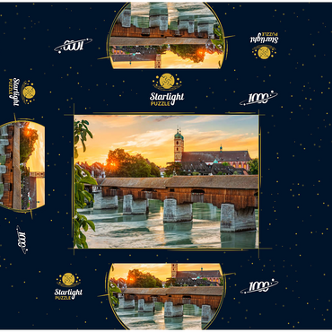 Covered wooden bridge and Fridolinsmünster in Bad Säckingen at sunset 1000 Jigsaw Puzzle box 3D Modell