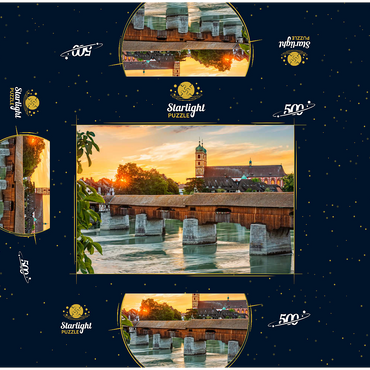 Covered wooden bridge and Fridolinsmünster in Bad Säckingen at sunset 500 Jigsaw Puzzle box 3D Modell