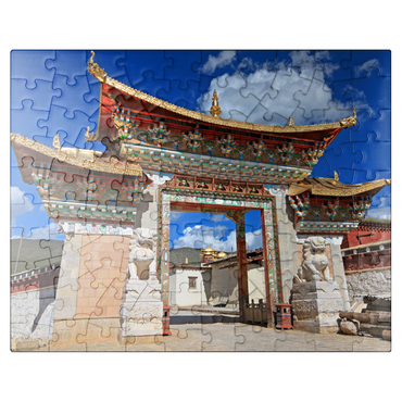 puzzleplate Western entrance gate to Ganden Songtsenling Monastery, Shangri-La City, China 100 Jigsaw Puzzle