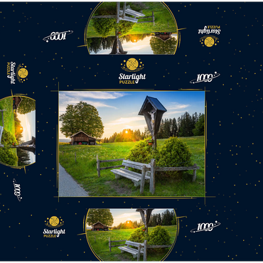 Cross with bench at sunset on Aidlinger Höhe 1000 Jigsaw Puzzle box 3D Modell