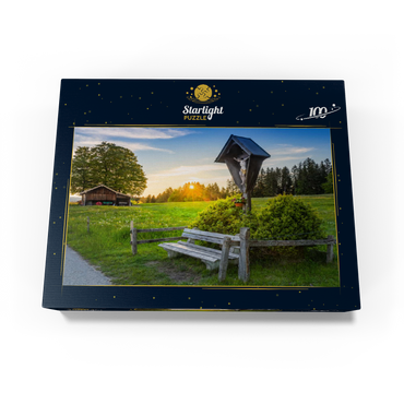 Cross with bench at sunset on Aidlinger Höhe 100 Jigsaw Puzzle box view1