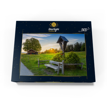 Cross with bench at sunset on Aidlinger Höhe 500 Jigsaw Puzzle box view1