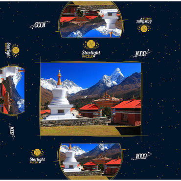 Stupa in the Buddhist monastery complex Tengpoche against Mount Everest 1000 Jigsaw Puzzle box 3D Modell