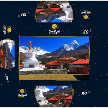 Stupa in the Buddhist monastery complex Tengpoche against Mount Everest 100 Jigsaw Puzzle box 3D Modell