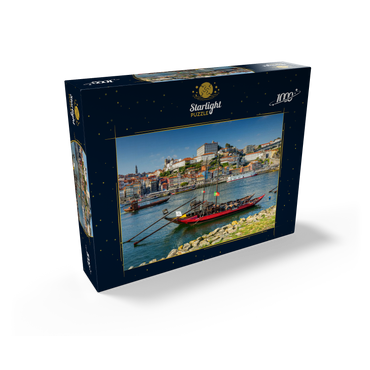Rabelo boats on the river Douro with view to the old town Ribeira of Porto 1000 Jigsaw Puzzle box view1