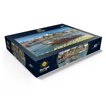 Rabelo boats on the river Douro with view to the old town Ribeira of Porto 100 Jigsaw Puzzle box view1
