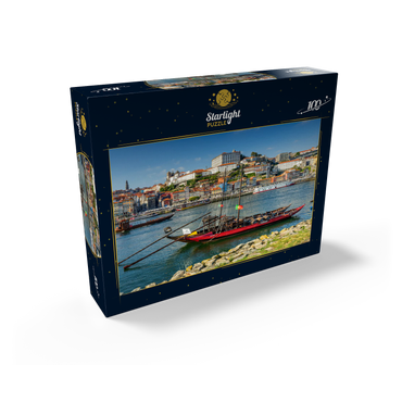 Rabelo boats on the river Douro with view to the old town Ribeira of Porto 100 Jigsaw Puzzle box view1