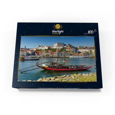 Rabelo boats on the river Douro with view to the old town Ribeira of Porto 100 Jigsaw Puzzle box view1