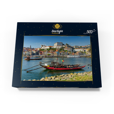 Rabelo boats on the river Douro with view to the old town Ribeira of Porto 500 Jigsaw Puzzle box view1