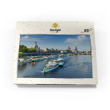Terrace bank with the ships of the White Fleet, Brühl Terrace on the Elbe River 100 Jigsaw Puzzle box view1
