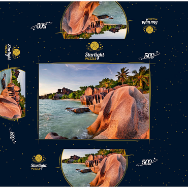 Granite rocks on the beach Anse Source d' Argent, La Digue Island, Seychelles 500 Jigsaw Puzzle box 3D Modell