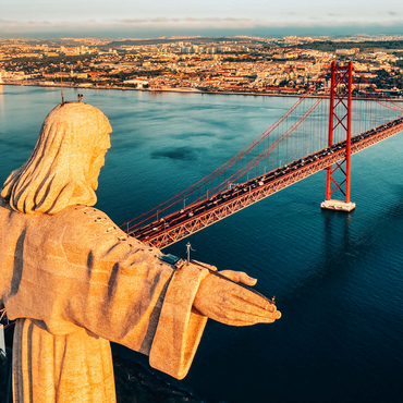 Aerial view of the sanctuary of Christ the King, Santuario de Cristo Rei. lisbon, portugal. drone photo at sunrise. catholic monument 500 Jigsaw Puzzle 3D Modell