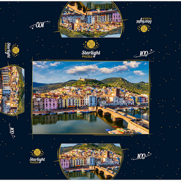 Aerial view of beautiful village Bosa with colorful houses and medieval castle. Bosa is located in northwest Sardinia, Italy. Aerial view of colorful houses in Bosa village, Sardegna. 100 Jigsaw Puzzle box 3D Modell