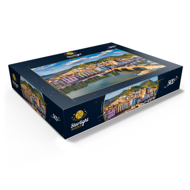 Aerial view of beautiful village Bosa with colorful houses and medieval castle. Bosa is located in northwest Sardinia, Italy. Aerial view of colorful houses in Bosa village, Sardegna. 500 Jigsaw Puzzle box view1