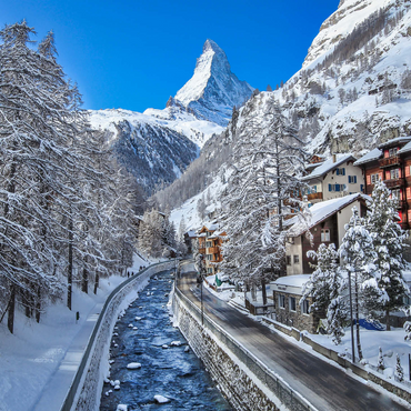 The mountain village of Zermatt in Switzerland, The Matterhorn, Alpine river. 1000 Jigsaw Puzzle 3D Modell