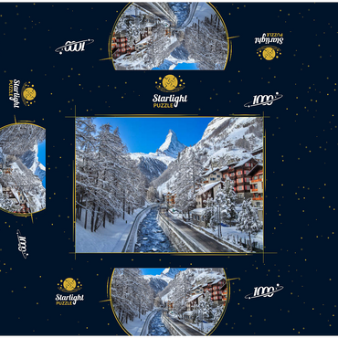 The mountain village of Zermatt in Switzerland, The Matterhorn, Alpine river. 1000 Jigsaw Puzzle box 3D Modell
