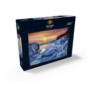 Frozen Lake Superior sunrise at Presque Isle Park, winter in Marquette, Michigan. 1000 Jigsaw Puzzle box view1