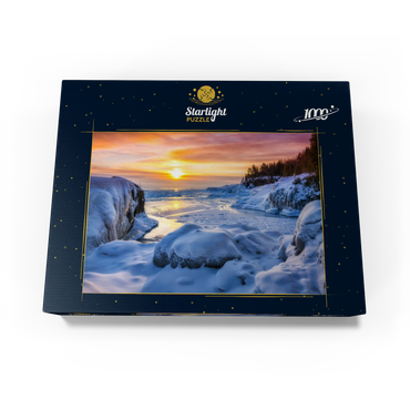 Frozen Lake Superior sunrise at Presque Isle Park, winter in Marquette, Michigan. 1000 Jigsaw Puzzle box view1