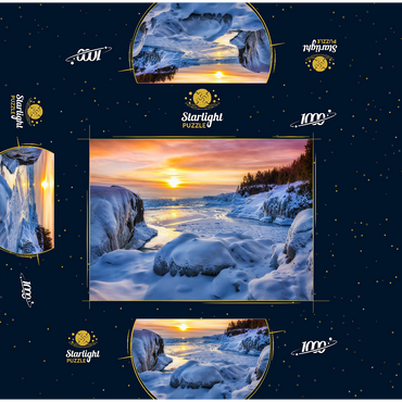 Frozen Lake Superior sunrise at Presque Isle Park, winter in Marquette, Michigan. 1000 Jigsaw Puzzle box 3D Modell