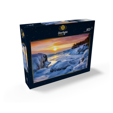 Frozen Lake Superior sunrise at Presque Isle Park, winter in Marquette, Michigan. 100 Jigsaw Puzzle box view1