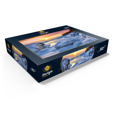 Frozen Lake Superior sunrise at Presque Isle Park, winter in Marquette, Michigan. 500 Jigsaw Puzzle box view1