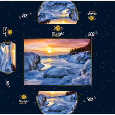 Frozen Lake Superior sunrise at Presque Isle Park, winter in Marquette, Michigan. 500 Jigsaw Puzzle box 3D Modell