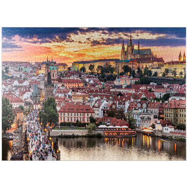 puzzleplate Prague - Czech Republic - sunset or sunrise view of Charles Bridge and Prague Castle over Vltava river and historical center of Prague, buildings and landmarks of Old Town 1000 Jigsaw Puzzle