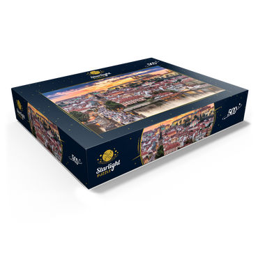 Prague - Czech Republic - sunset or sunrise view of Charles Bridge and Prague Castle over Vltava river and historical center of Prague, buildings and landmarks of Old Town 500 Jigsaw Puzzle box view1