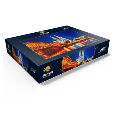 Night view of Cologne Cathedral and Hohenzollern Bridge over Rhine, Germany 1000 Jigsaw Puzzle box view1