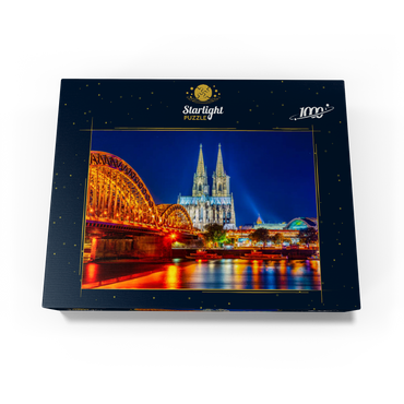 Night view of Cologne Cathedral and Hohenzollern Bridge over Rhine, Germany 1000 Jigsaw Puzzle box view1