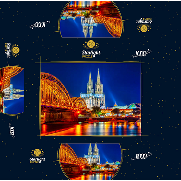 Night view of Cologne Cathedral and Hohenzollern Bridge over Rhine, Germany 1000 Jigsaw Puzzle box 3D Modell