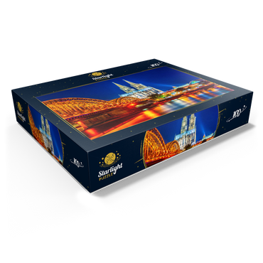 Night view of Cologne Cathedral and Hohenzollern Bridge over Rhine, Germany 100 Jigsaw Puzzle box view1