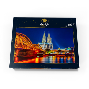 Night view of Cologne Cathedral and Hohenzollern Bridge over Rhine, Germany 100 Jigsaw Puzzle box view1