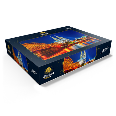 Night view of Cologne Cathedral and Hohenzollern Bridge over Rhine, Germany 500 Jigsaw Puzzle box view1