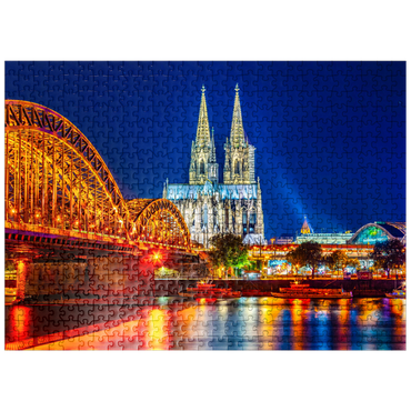 puzzleplate Night view of Cologne Cathedral and Hohenzollern Bridge over Rhine, Germany 500 Jigsaw Puzzle