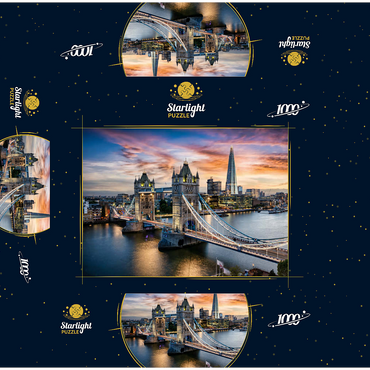 Aerial view to illuminated Tower Bridge and skyline of London, Great Britain, shortly after sunset 1000 Jigsaw Puzzle box 3D Modell