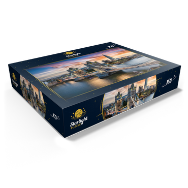 Aerial view to illuminated Tower Bridge and skyline of London, Great Britain, shortly after sunset 100 Jigsaw Puzzle box view1