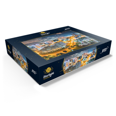 Aerial view of Norfolk Virginia at night. Norfolk is the second most populous city in Virginia after neighboring Virginia Beach and the host of the largest naval base in the world. 1000 Jigsaw Puzzle box view1