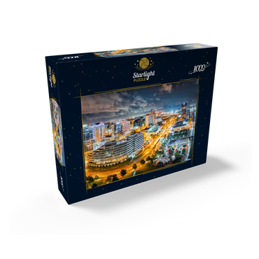 Aerial view of Norfolk Virginia at night. Norfolk is the second most populous city in Virginia after neighboring Virginia Beach and the host of the largest naval base in the world. 1000 Jigsaw Puzzle box view1