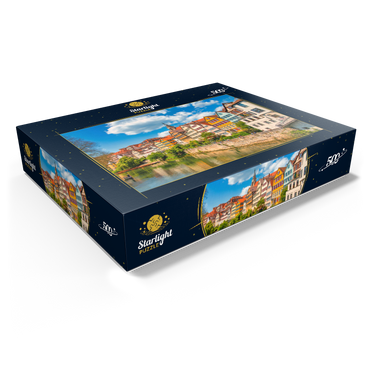 Tübingen in Stuttgart, Germany Colored house on the river bank and blue sky. Beautiful old city in Europe. People sitting on the wall. Boats made of wood attached to the dock. 500 Jigsaw Puzzle box view1