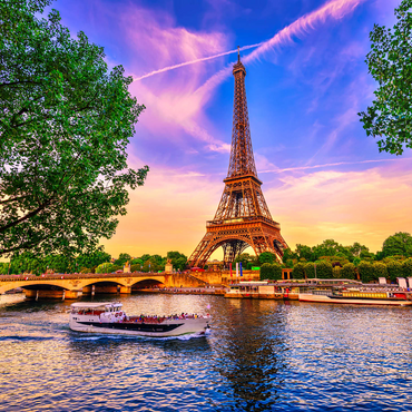 Paris Eiffel Tower and Seine River at sunset in Paris, France. The Eiffel Tower is one of the most famous landmarks of Paris. 1000 Jigsaw Puzzle 3D Modell