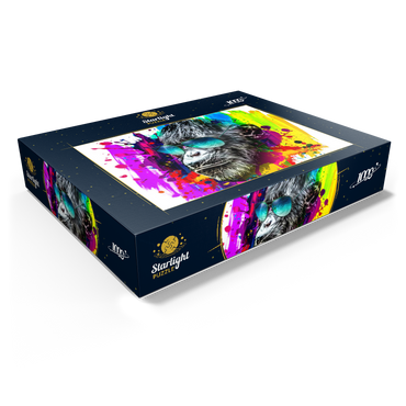 Colorful artistic monkey in glasses with colorful color plates on white background 1000 Jigsaw Puzzle box view1