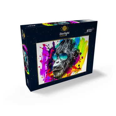 Colorful artistic monkey in glasses with colorful color plates on white background 1000 Jigsaw Puzzle box view1