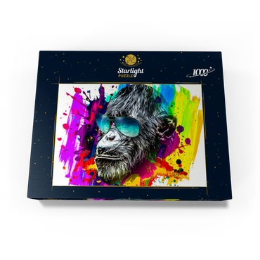 Colorful artistic monkey in glasses with colorful color plates on white background 1000 Jigsaw Puzzle box view1