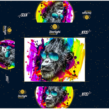 Colorful artistic monkey in glasses with colorful color plates on white background 1000 Jigsaw Puzzle box 3D Modell