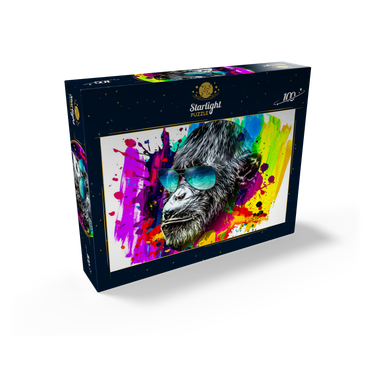 Colorful artistic monkey in glasses with colorful color plates on white background 100 Jigsaw Puzzle box view1
