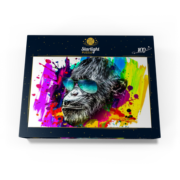 Colorful artistic monkey in glasses with colorful color plates on white background 100 Jigsaw Puzzle box view1