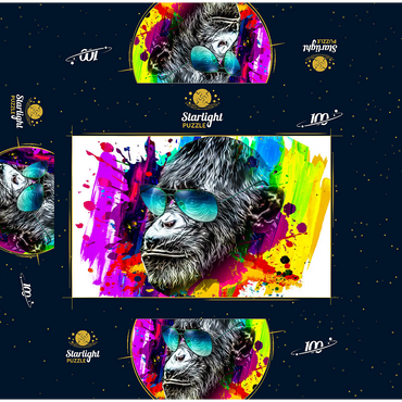 Colorful artistic monkey in glasses with colorful color plates on white background 100 Jigsaw Puzzle box 3D Modell